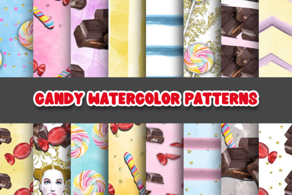 Candy Watercolor Digital Papers Patterns
