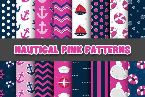 Nautical Pink Digital Papers Patterns: A Fresh Take on Coastal Creativity