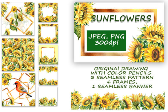 What the Sunflowers Patterns and Frames Set Offers Creative Professionals
